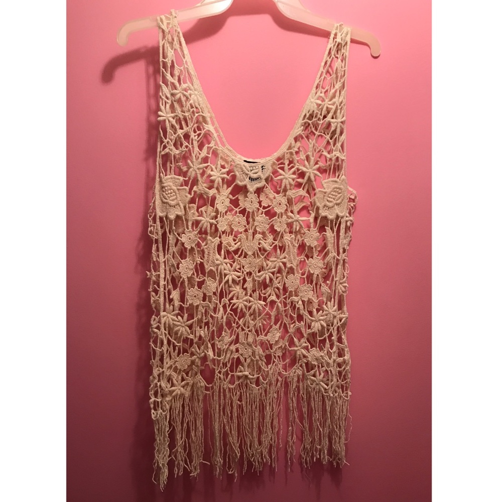 Boho Cream Lace Over Blouse Size M